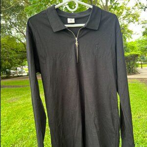Father Sons Classic Black Zipped Polo Long Sleeve Shirt - FSH025, Mens XL